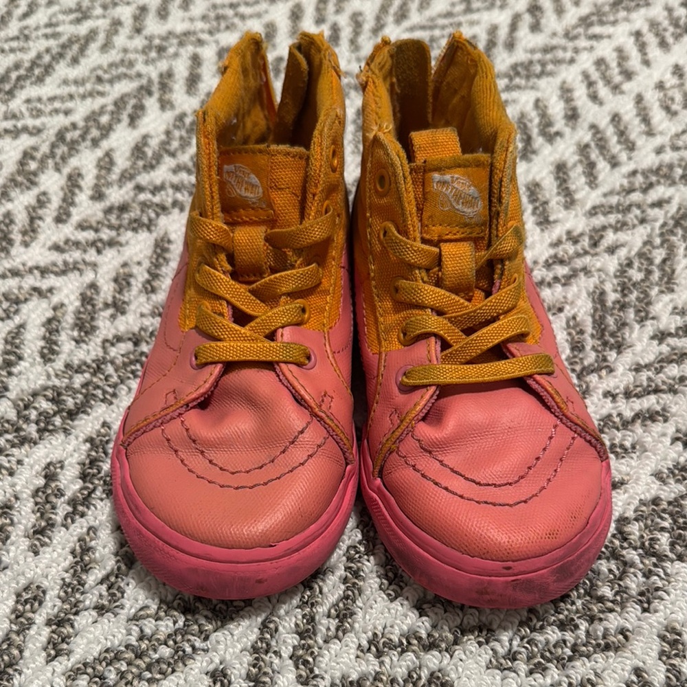 Kids Vans Pink and Orange High-Top Sneakers